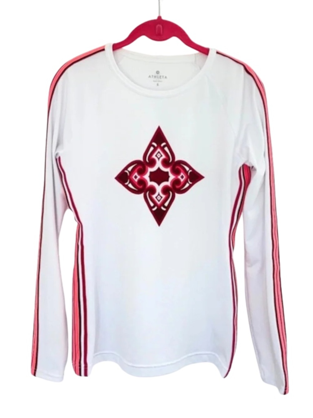 Athleta Long Sleeve Side Stripe White Top Small